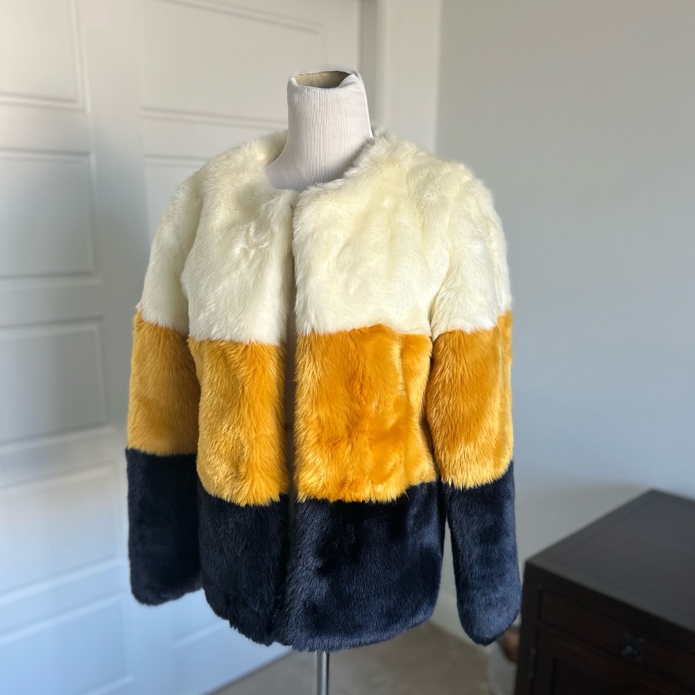 Soprano Nordstrom Colorblock Faux Fur Coat Size Small